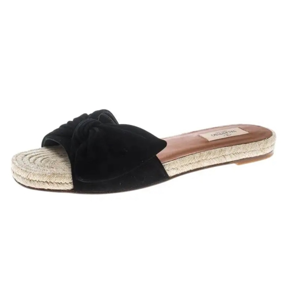 Valentino Suede Tropical Bow Espadrille Slide Sandals
